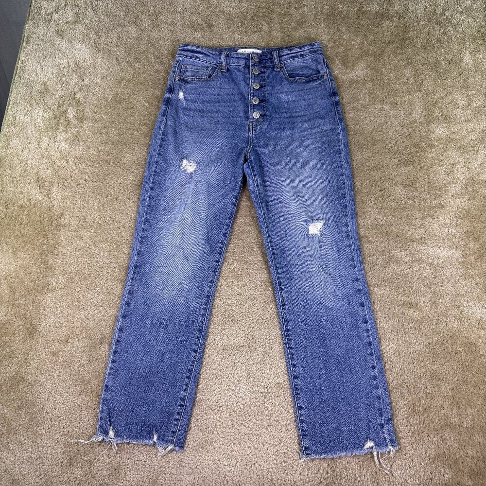 Eunina Womens Blue Ally Ultra High Rise Straight Crop Jeans Size 7 F217